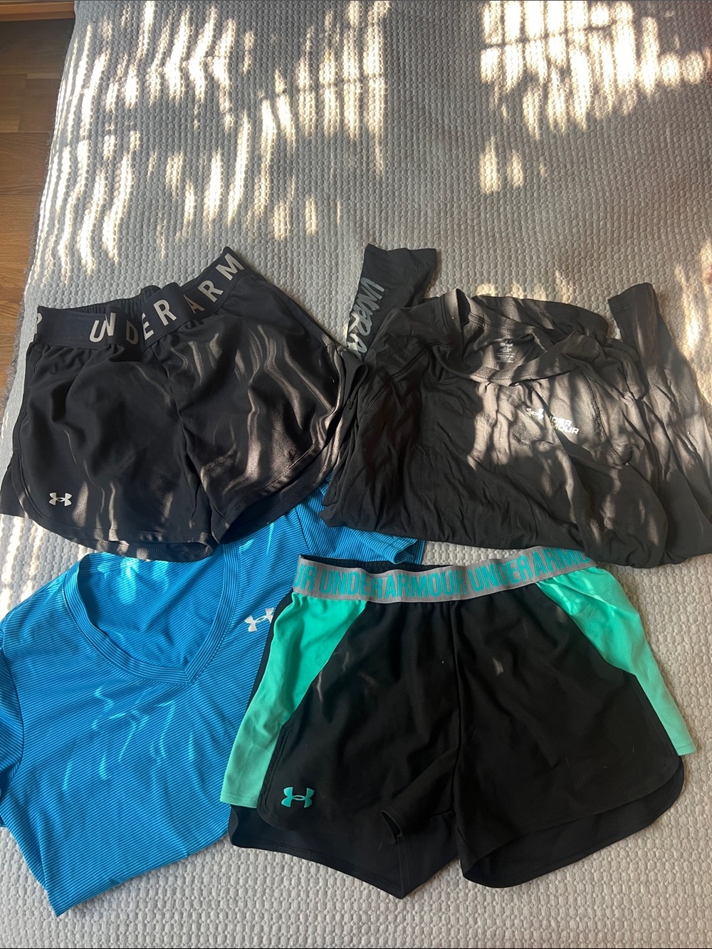 Under Armour Black Shorts and Blue-Teal Active Tops Set
